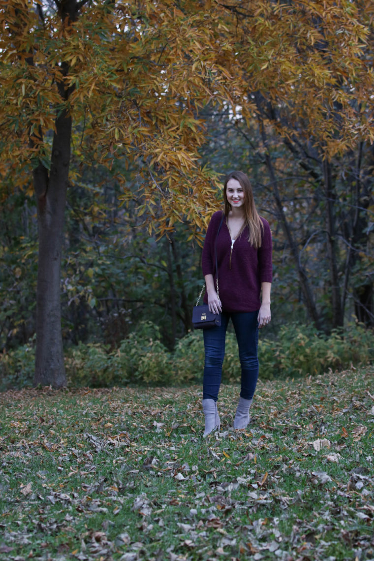 yellow leaves, Kent Park, zip up sweater, fall