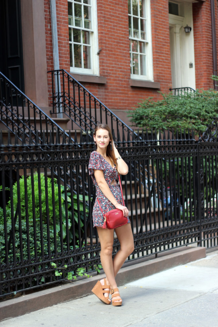 suede wedges, New York Fashion Week, floral romper, fashion week