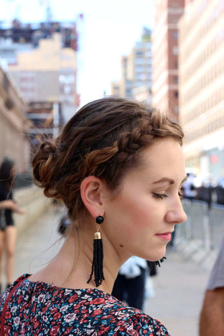 tassel earrings, crown braid, Tresemme, New York Fashion Week, Moynihan Station
