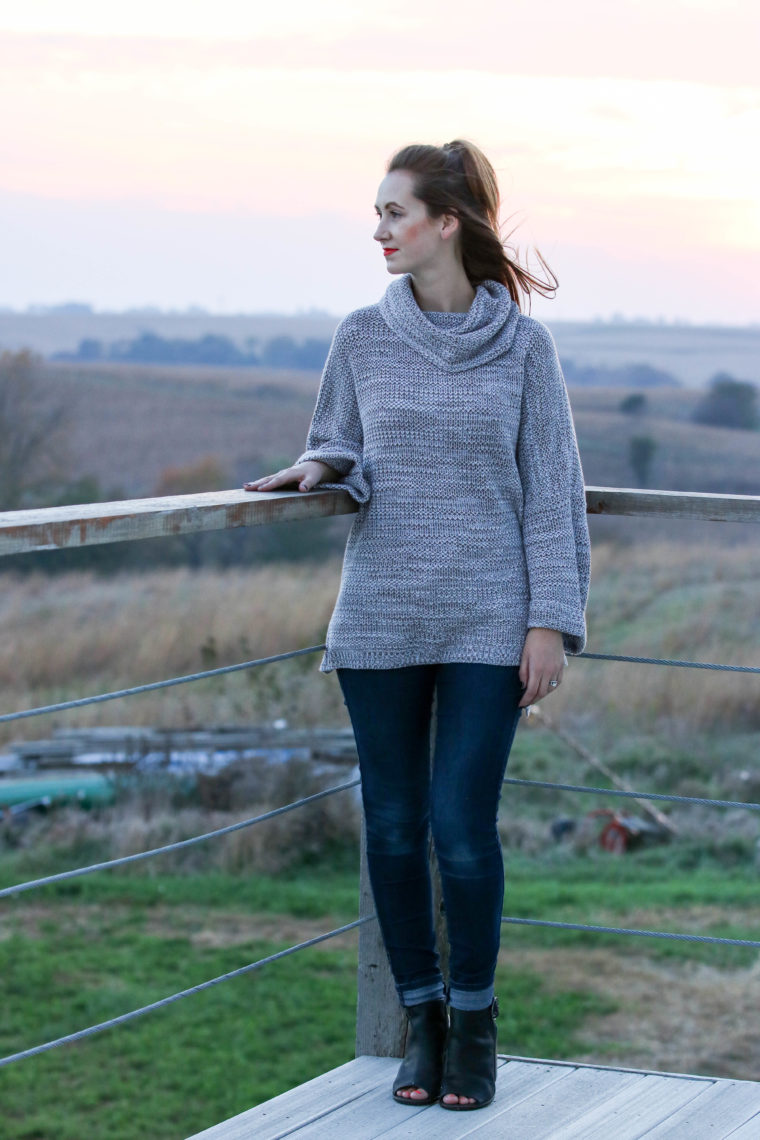 Light Oatmeal Confetti Knit Turtleneck Sweater