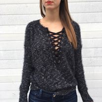 fuzzy sweater, lace up sweater, Express sweater, fall
