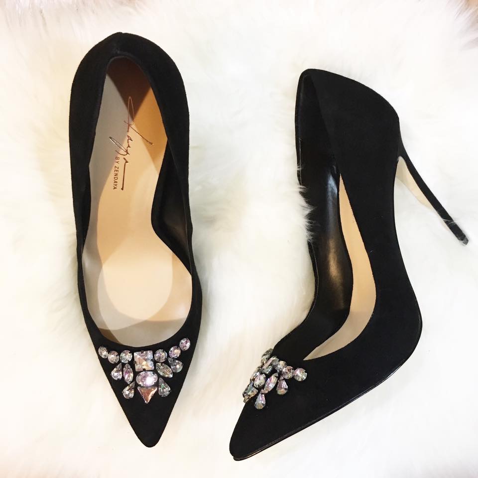 suede pumps, embellished heels, holiday style, holiday heels