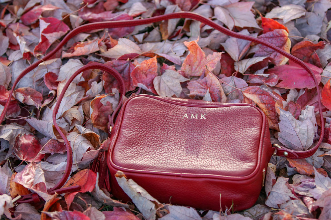 initial bag, GiGi New York bag, red bag, red leaves, fall