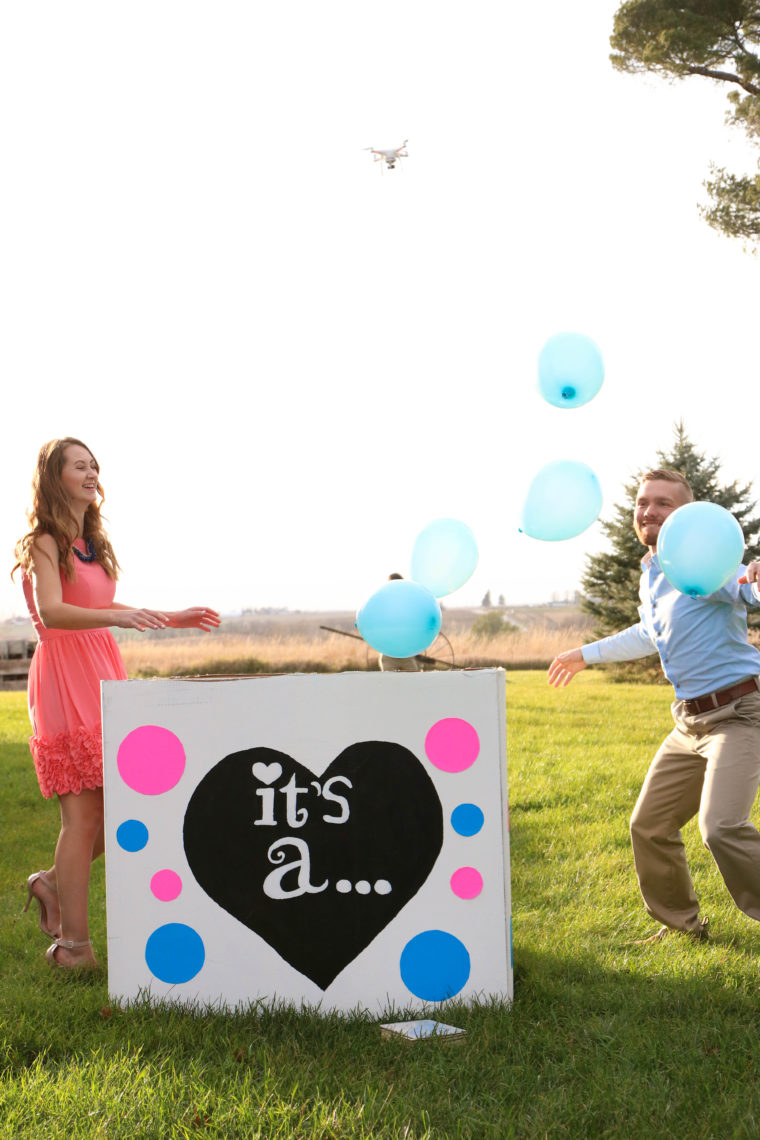 blue balloons, balloon gender reveal, box of balloons, gender party, gender reveal, gender party reveal, it's a boy! 