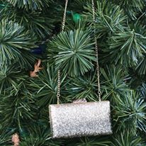 glitter clutch, gold clutch, Christmas tree, holiday bag 