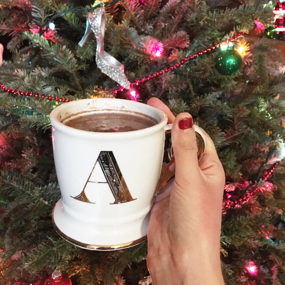 monogram mug, holiday mug, gold mug, Anthropologie mug