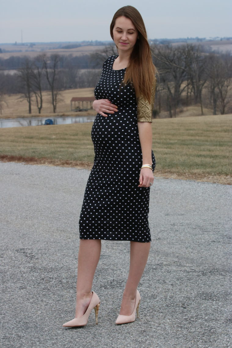 for the love of glitter, women's fashion, polka dot dress, maternity style 