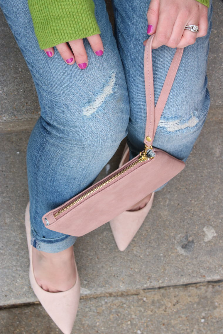 for the love of glitter, women's fashion, pink clutch, suede pumps