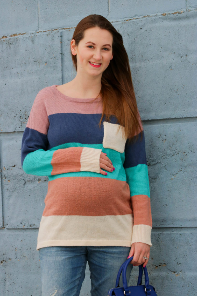 for the love of glitter, women's fashion, colorblock sweater, maternity style