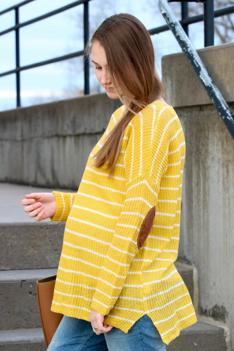 for the love of glitter, women's fashion, elbow patch, mustard yellow top