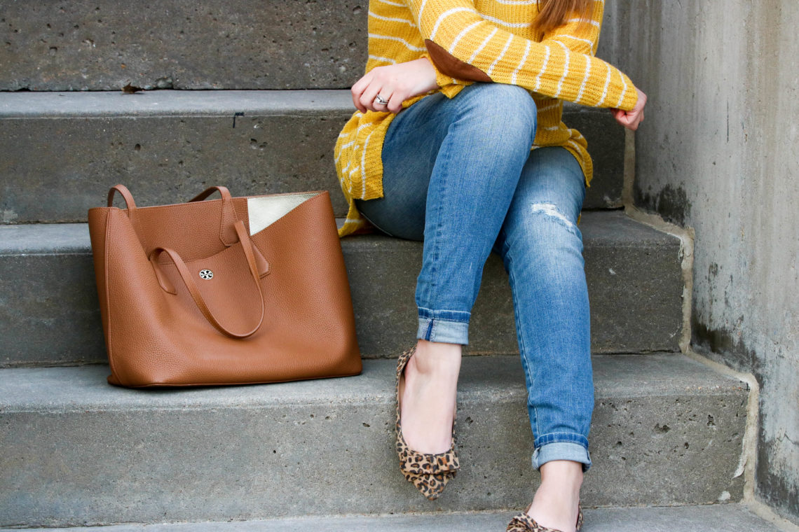 for the love of glitter, women's fashion, mustard yellow top, leopard flats