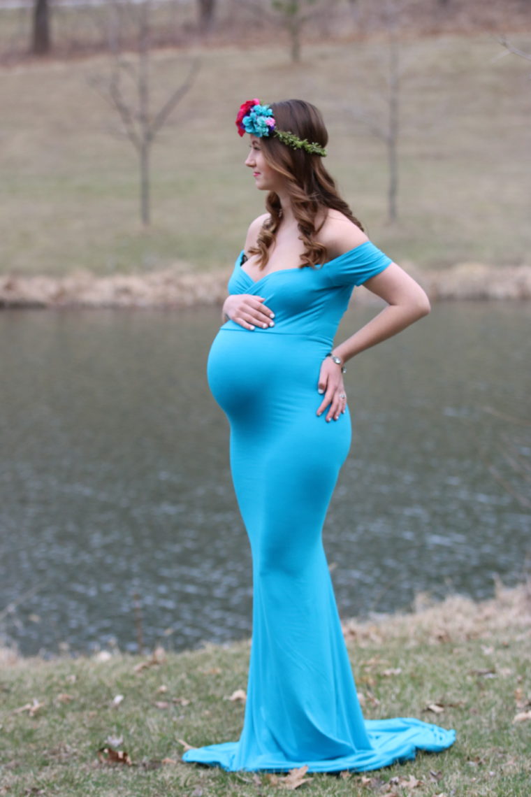 for the love of glitter, maternity photos, maternity gown, floral crown