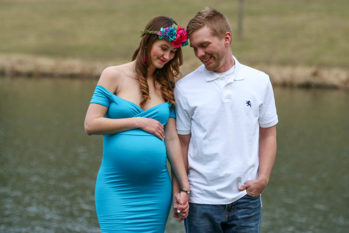 maternity photos, maternity gown, maternity dress, floral crown