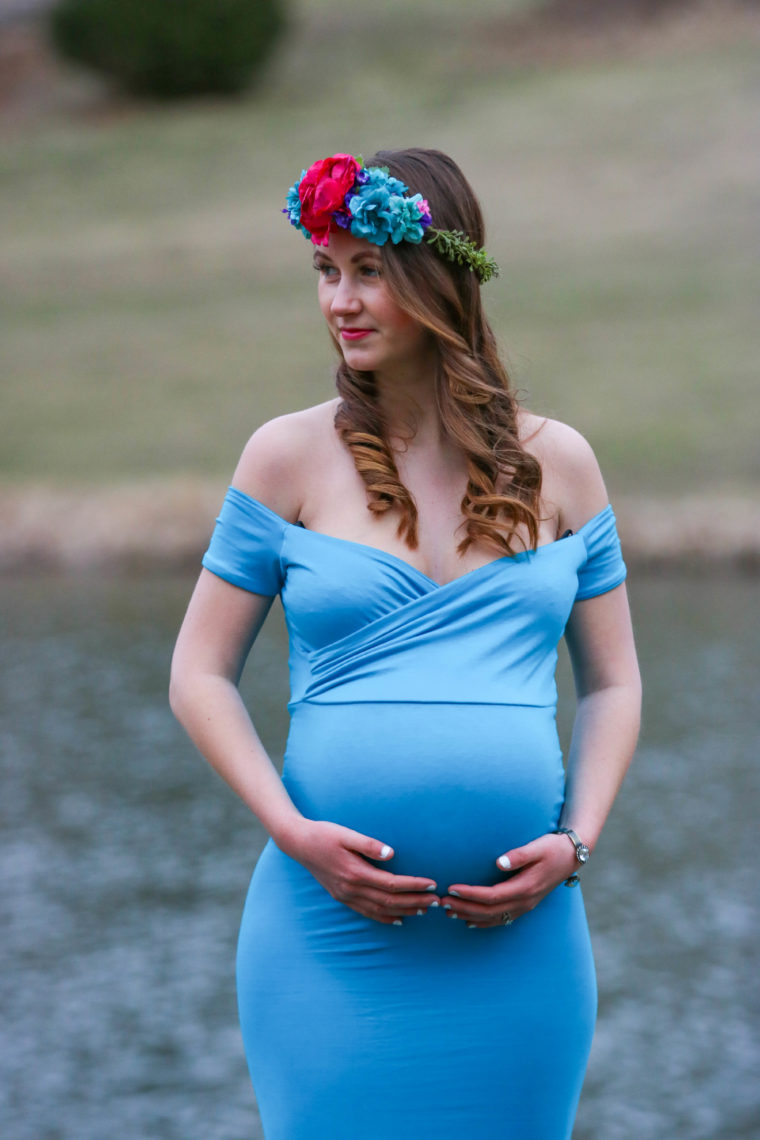 maternity photos, maternity gown, maternity dress, floral crown, Sew Trendy Accessories