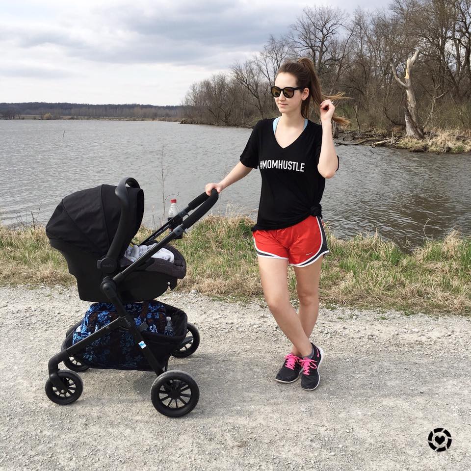 #momhustle, stroller, Nike shorts, Spring