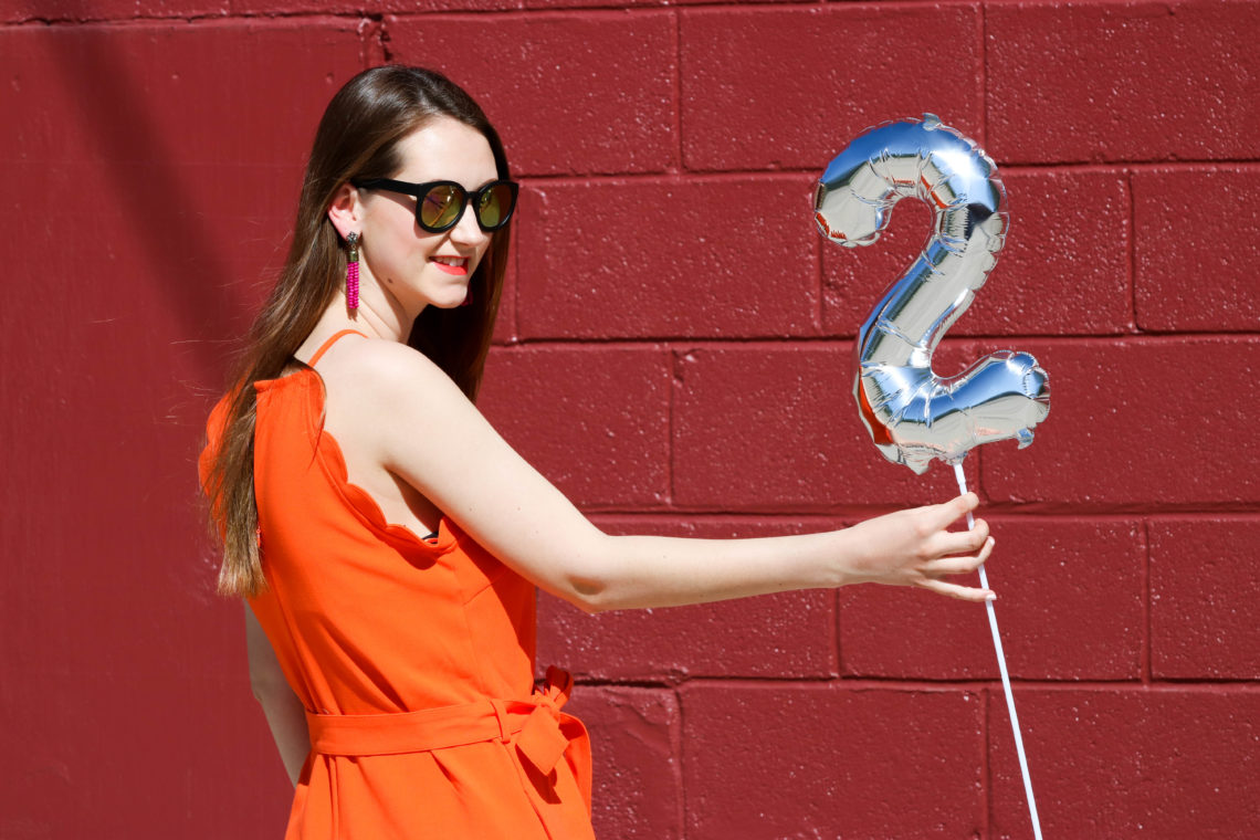 for the love of glitter, women's fashion, 2 year bloggiversary, orange romper