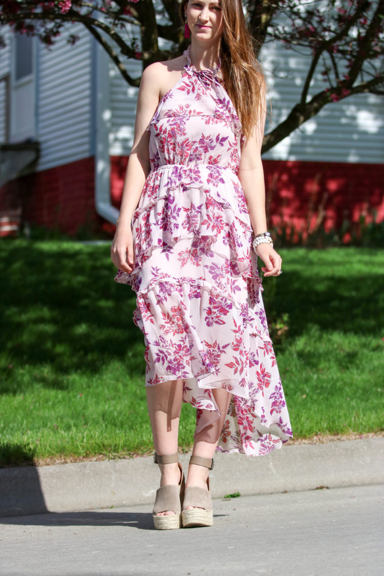 for the love of glitter, floral dress, spring style, women's fashion, midi dress