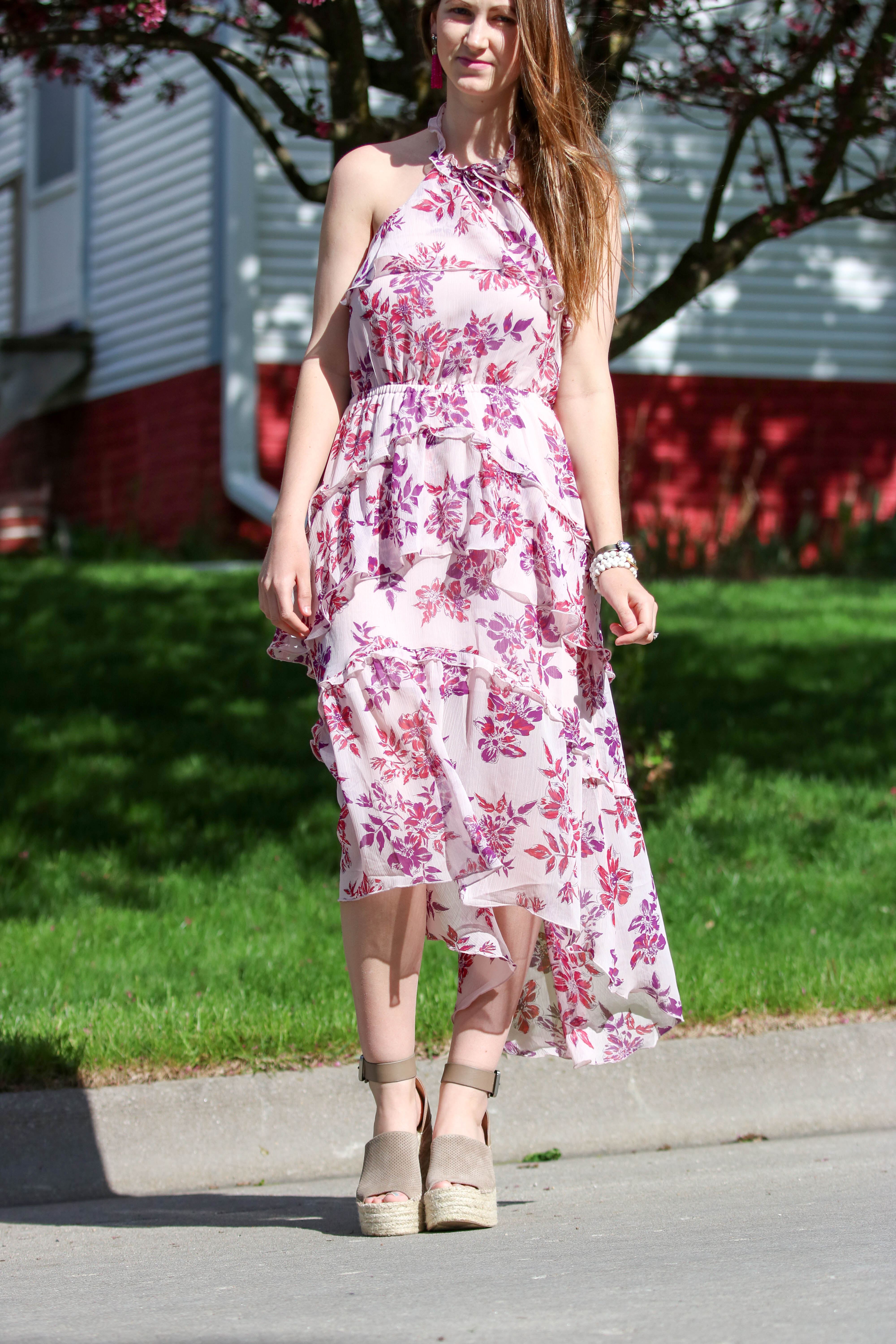 Halter Neck Floral Print Dress main image 1