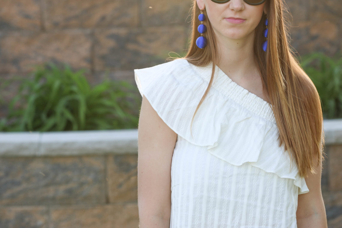 for the love of glitter, earrings, Baublebar. ruffle top