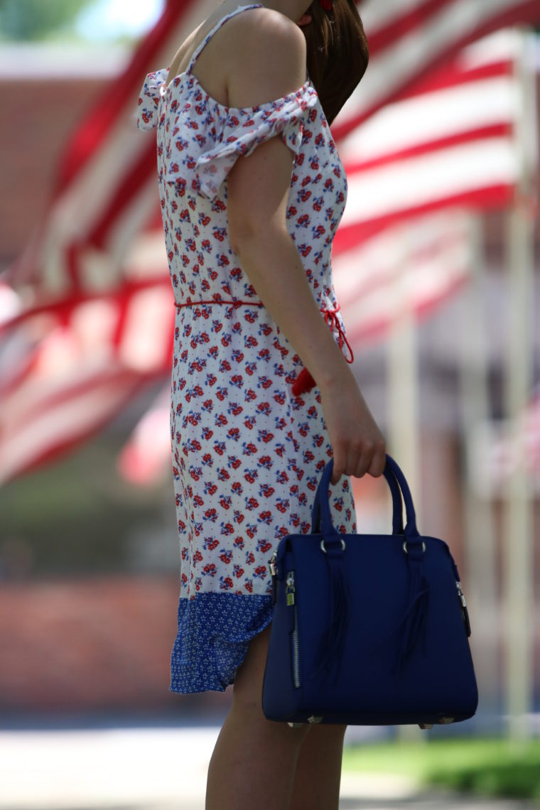 for the love of glitter, cold shoulder dress, blue bag, women's fashion