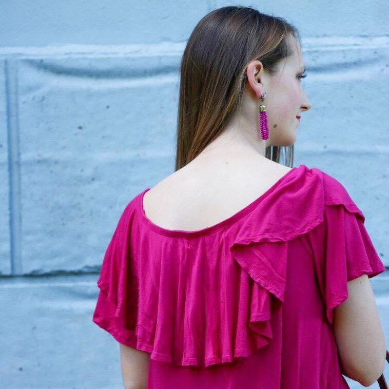 for the love of glitter, ruffle top, tassel earrings, summer style