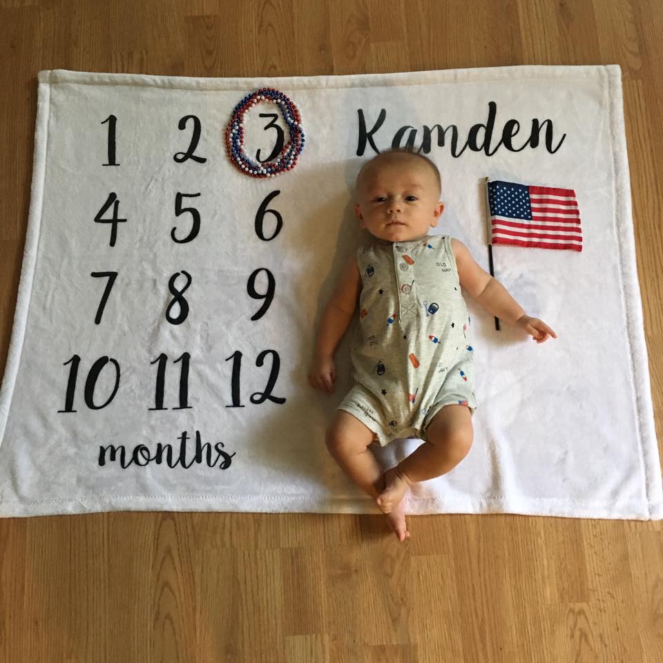 3 months old, month blanket, baby 4th of July outfit
