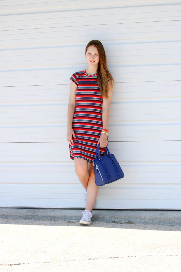 for the love of glitter, t-shirt dress, stripe dress, spring style, women's fashion