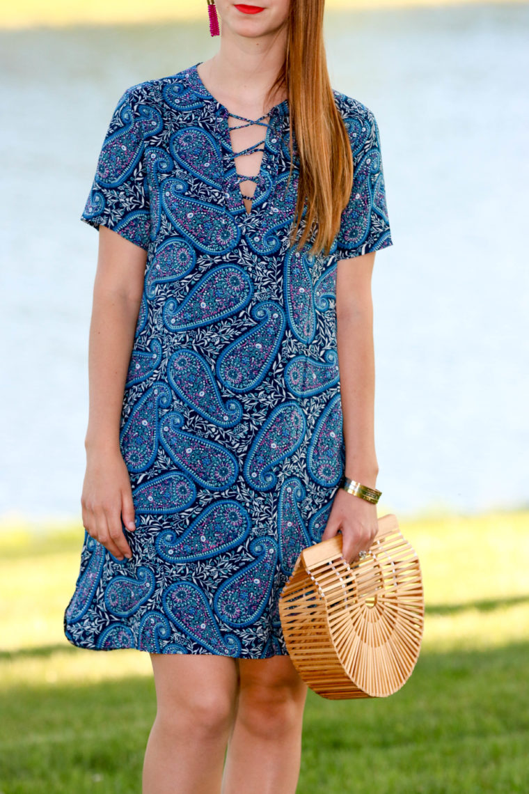 for the love of glitter, paisley dress, bamboo bag, summer style, women's fashion