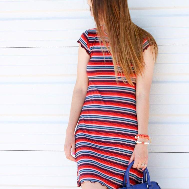 for the love of glitter, scallop dress, stripe dress, summer style