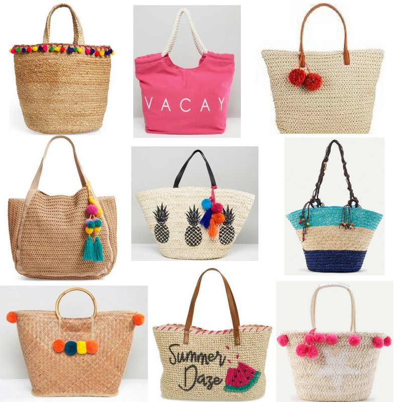 for the love of glitter, beach totes, pom pom tote, straw tote