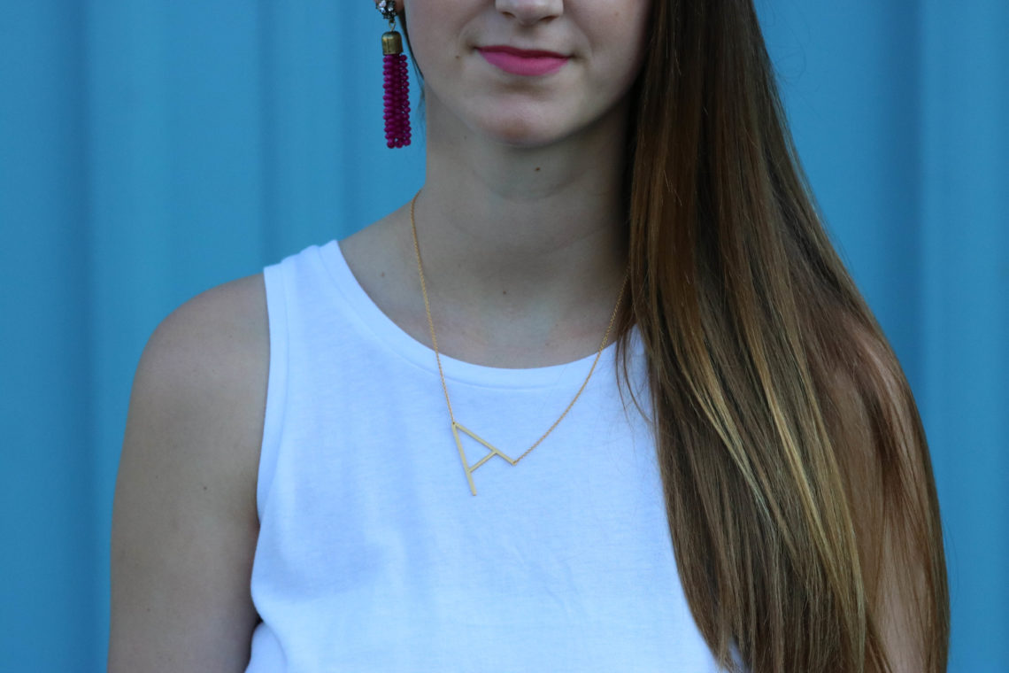 for the love of glitter, initial necklace, tassel earrings, women's fashion