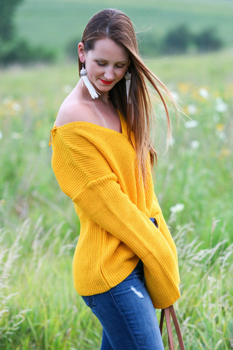 for the love of glitter, bell sleeve sweater, fall style, tassel earrings