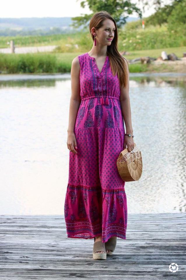 for the love of glitter, magenta maxi dress, Cult Gaia bag, summer style