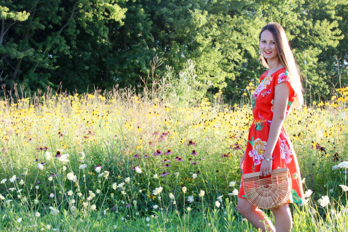 for the love of glitter, floral dress, summer style, Cult Gaia bag, women's fashion