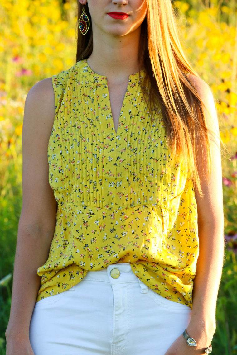 for the love of glitter, floral tank, summer style, yellow top