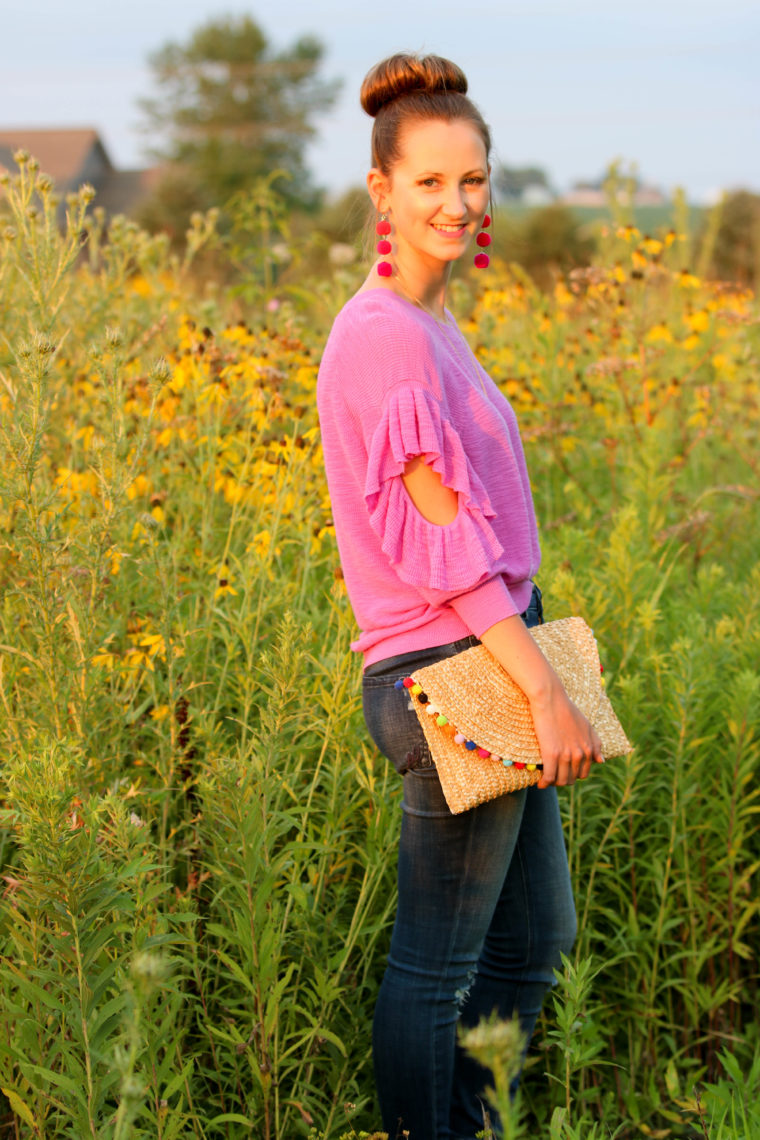 for the love of glitter, ruffle sweater, cut-out sweater, fall style