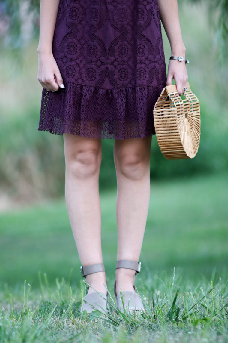 for the love of glitter, lace dress, purple dress, Marc Fisher wedges, wedding attire