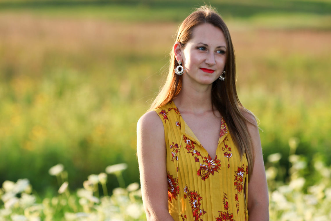 for the love of glitter, yellow dress, swing dress, Target earrings, summer style