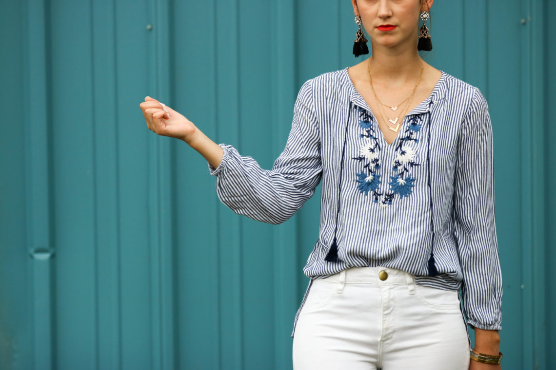 for the love of glitter, embroidered tunic, white denim, women's fashion