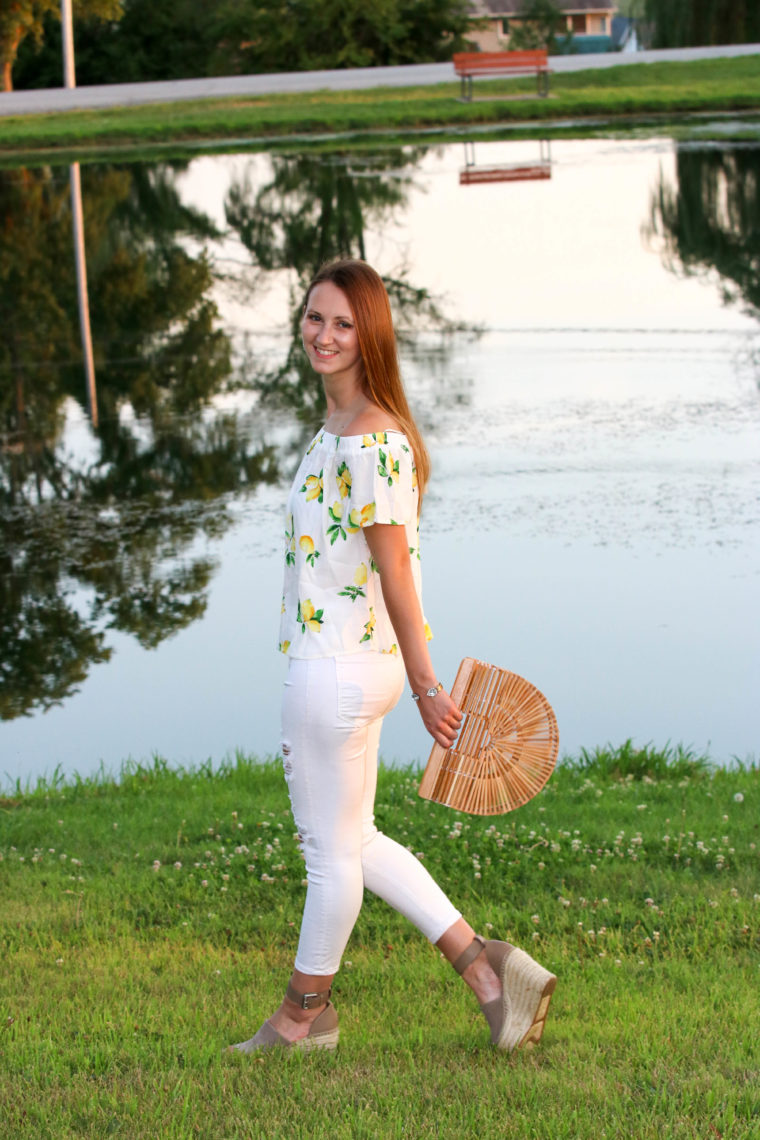 for the love of glitter, lemon top, off the shoulder top, summer style