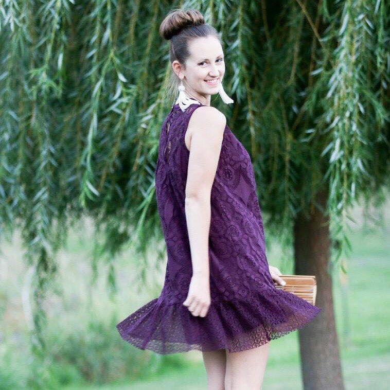 for the love of glitter, plum purple dress, summer style