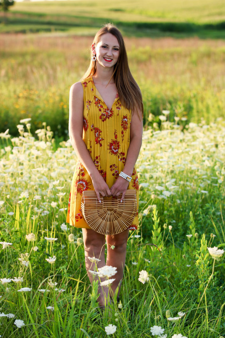 for the love of glitter, yellow swing dress, Cult Gaia bag, bamboo bag, summer style