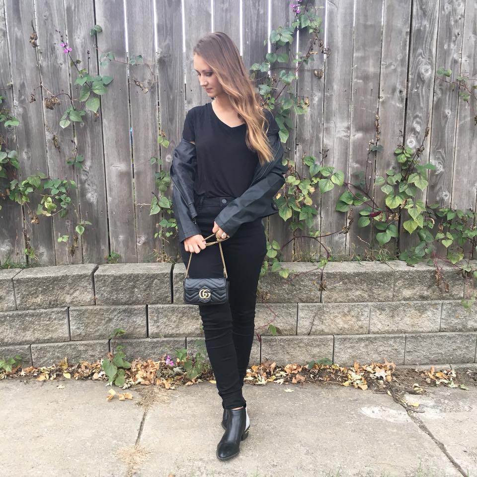 black outfit, Gucci bag, fall style