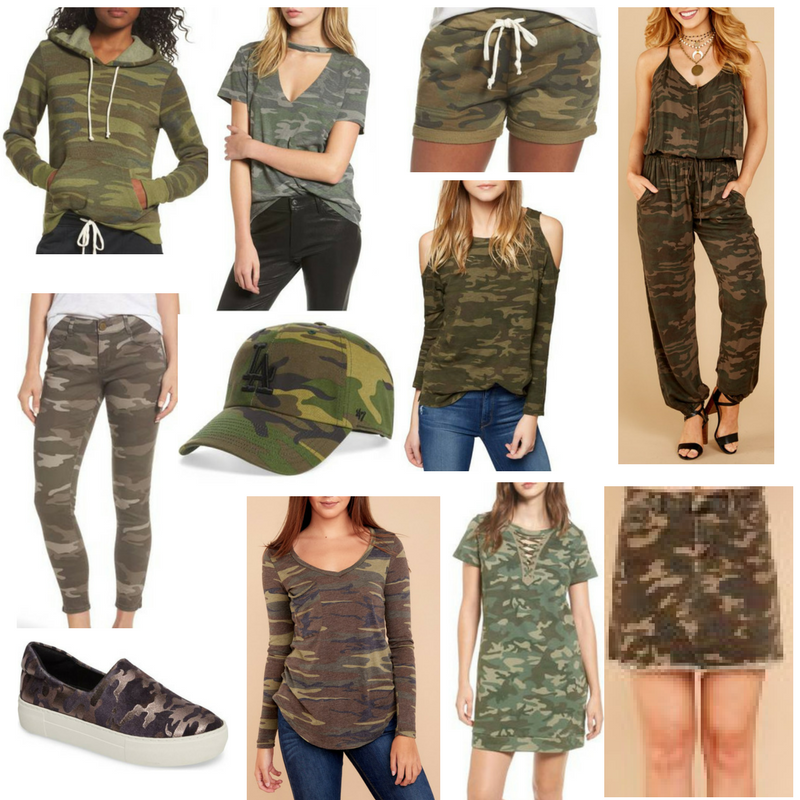 for the love of glitter, camo tee, camo dress, camo skirt, camo shoes, camo jumpsuit, camo hat