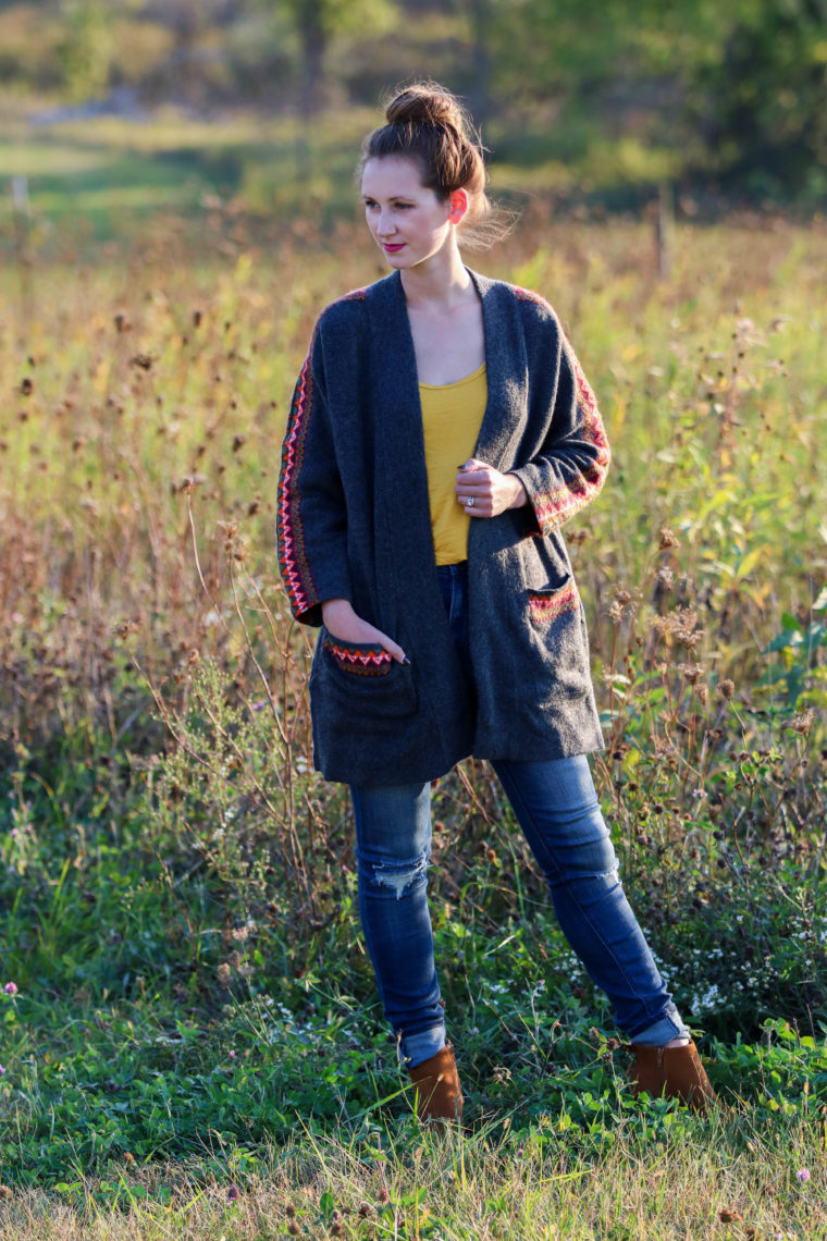 for the love of glitter, dark gray cardigan, fall fashion