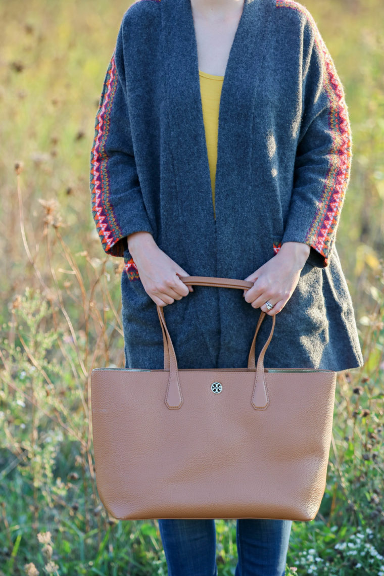 for the love of glitter, Tory Burch tote, dark gray cardigan, fall style. women's fashion