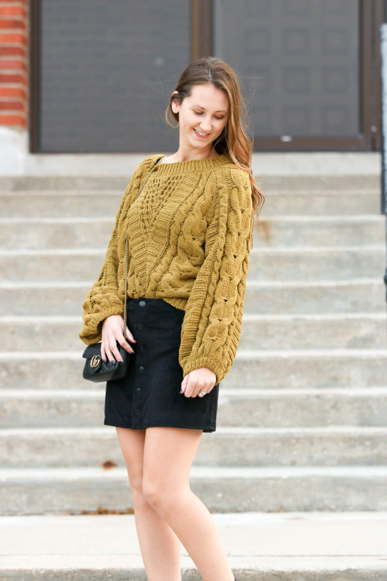 for the love of glitter, cable knit sweater, balloon sleeve sweater, fall style, Gucci bag