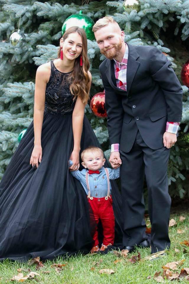 family Christmas photos, formal family photos, black ball gown dress