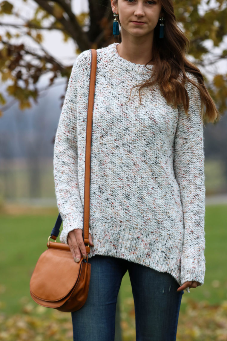 for the love of glitter, pullover sweater, fall style, saddle bag