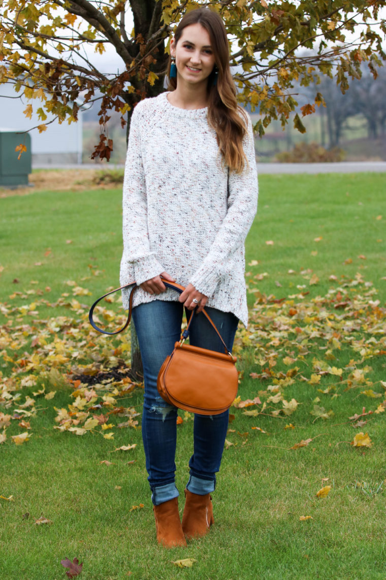 for the love of glitter, pullover sweater, fall style, saddle bag